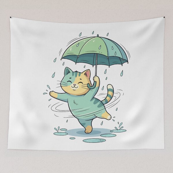 Item preview, Cute Cat Dancing In The Rain With Umbrella designed and sold by Amir Faysal.