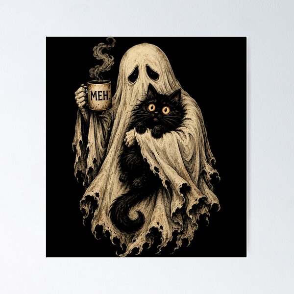 Item preview, Ghost Cat Spooky Black Cat Funny Halloween Coffee Lover designed and sold by will freed18.