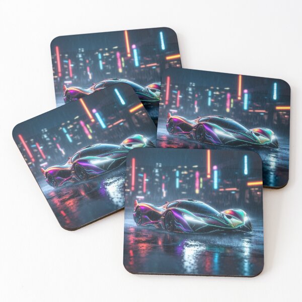 Item preview, Cyberpunk Organic Hypercar - Neon Rain Cityscape Art designed and sold by Nexus Space.