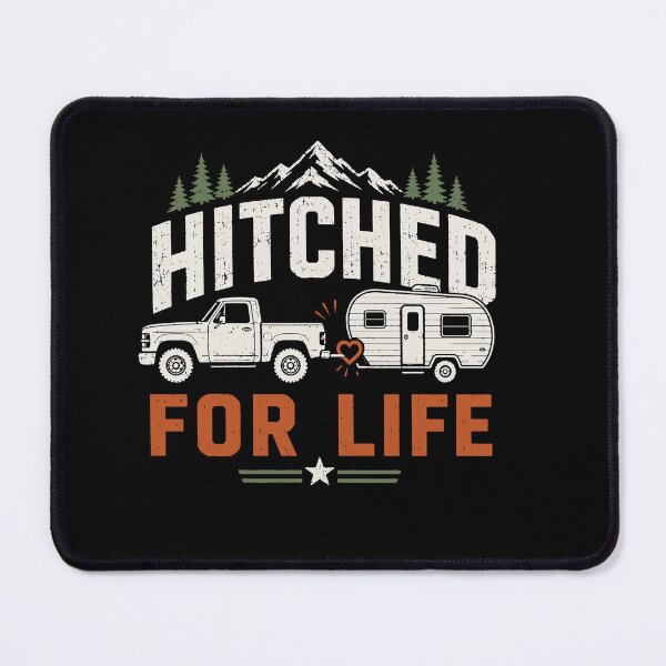 Item preview, Hitched for Life Funny RV Camping Truck and Vintage Camper Trailer designed and sold by 365CarMods Official.