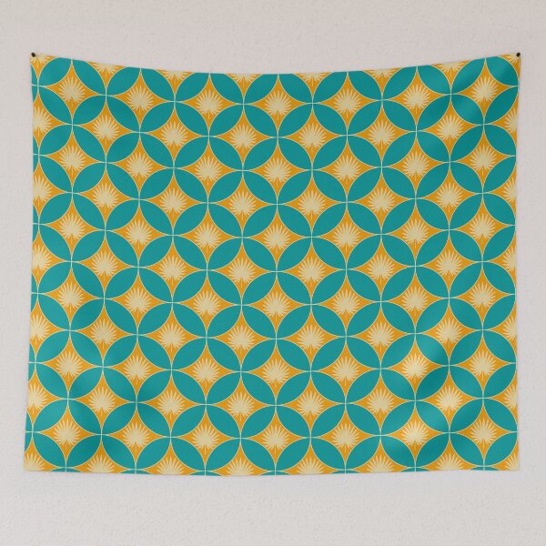 Item preview, Retro Sunburst Circles Teal & Gold Geometrics Pattern E9 designed and sold by StefanStudioArt.