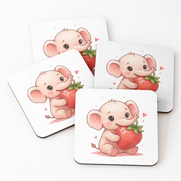 Item preview, A Sweet Baby Elephant - Holding Strawberry Kawaii designed and sold by DigitfanStudio.
