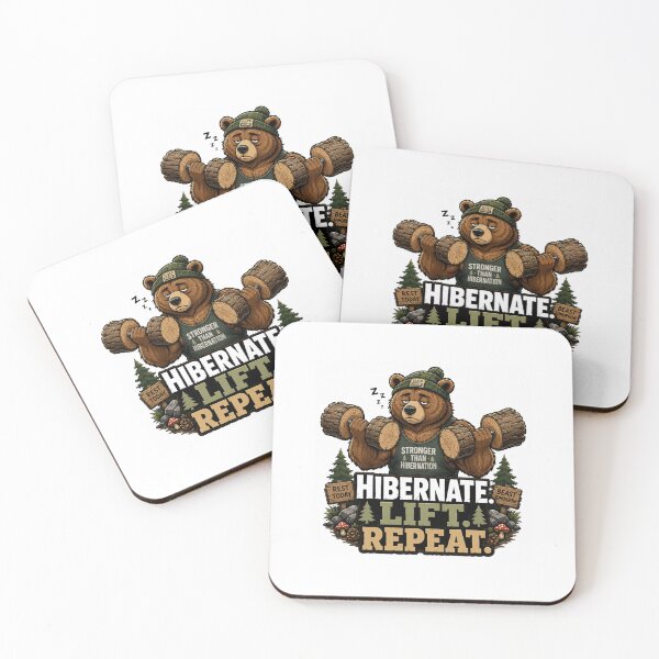 Item preview, Hibernate Lift Repeat Funny Weightlifting Bear Gym Design designed and sold by Sticker vibes.co.