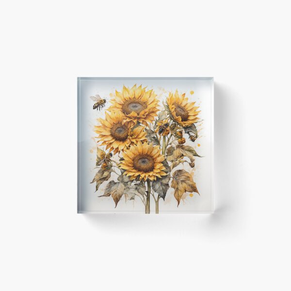 Item preview, Sunflower and Bees Watercolor Painting designed and sold by RawNaturePrints.