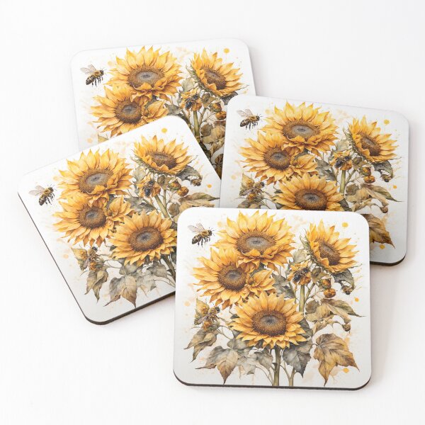 Item preview, Sunflower and Bees Watercolor Painting designed and sold by RawNaturePrints.