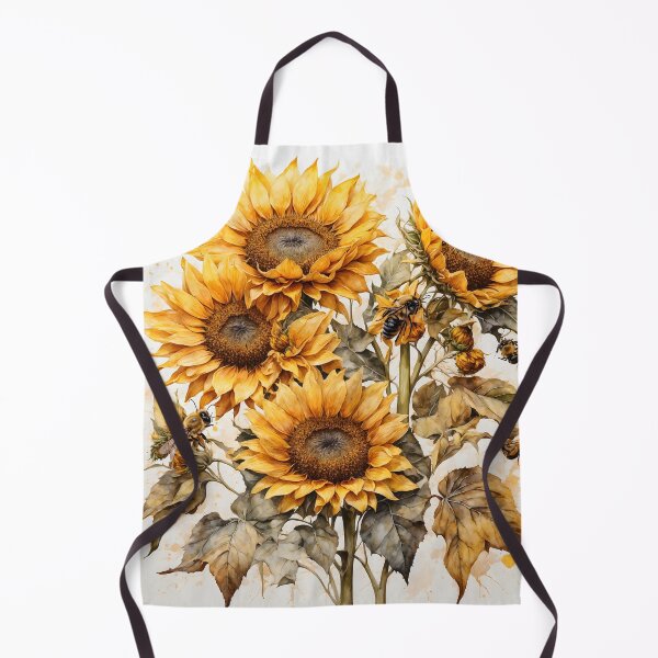 Aperçu de l'œuvre Peinture à l'aquarelle de tournesols et d'abeilles créée et vendue par RawNaturePrints.