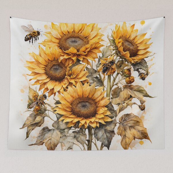 Item preview, Sunflower and Bees Watercolor Painting designed and sold by RawNaturePrints.