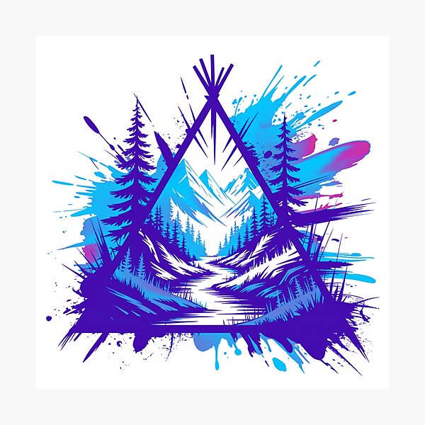 Item preview, Neon Mountain Forest Graphic Illustration - Abstract Trash Polka Nature Landscape designed and sold by GabeMountainArt.