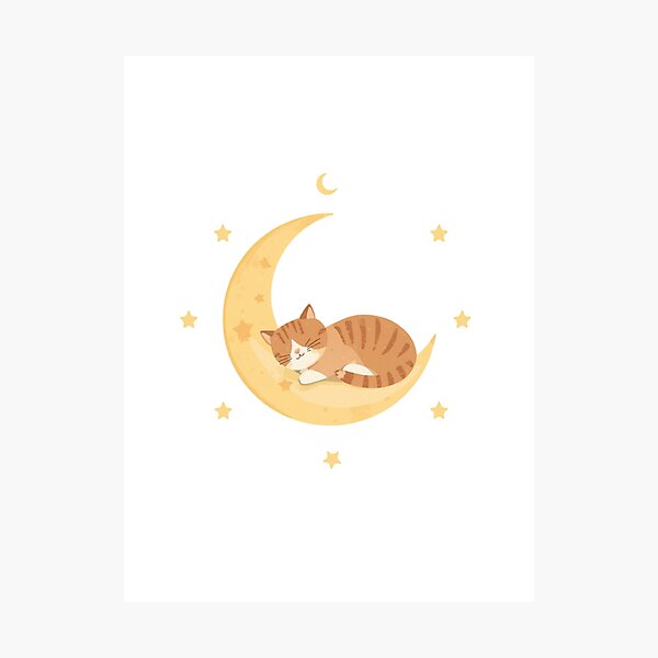 Item preview, Sleeping Cat on Crescent Moon designed and sold by redblink store.