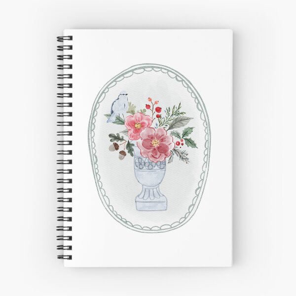 Item preview, Vintage Winter Floral Vase with Bird Oval Botanical Watercolor Illustration designed and sold by coshe.