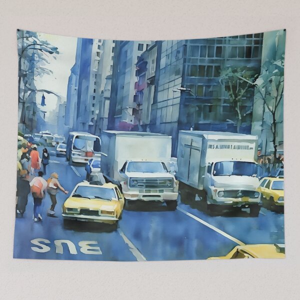 Aperçu de l'œuvre Camions et taxis créée et vendue par RCWatercolours.