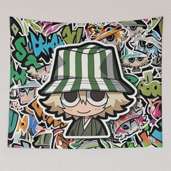 Item preview, Chibi Green Bucket Hat Anime Graffiti Sticker Collage | Cute Street Art Manga Style designed and sold by Dyan4.