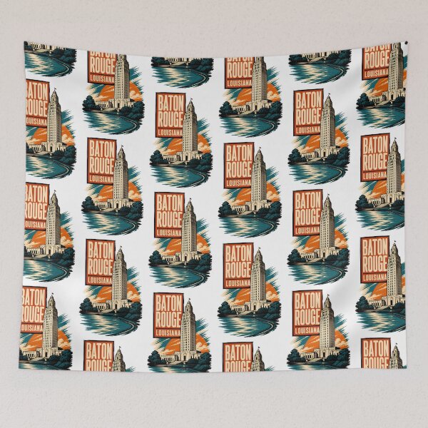Item preview, Baton Rouge, Louisiana USA Vintage Travel Tourism Art designed and sold by TravelersGems.