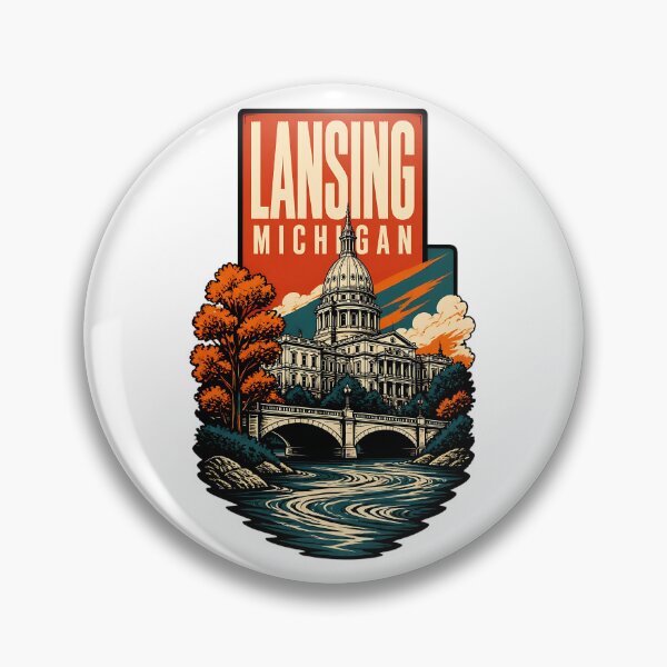 Item preview, Lansing, Michigan USA Vintage Travel Tourism Art designed and sold by TravelersGems.