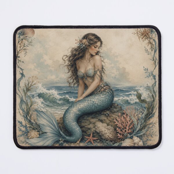 Item preview, Vintage Coastal Mermaid with Seashells and Coral designed and sold by ArtDesignRemix.