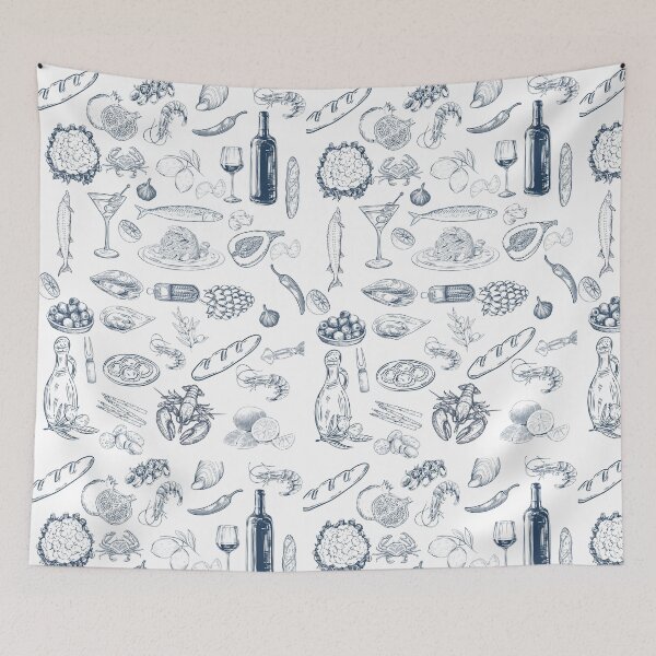 Item preview, Vintage Indigo Coastal Food Pattern designed and sold by MarziDesign.