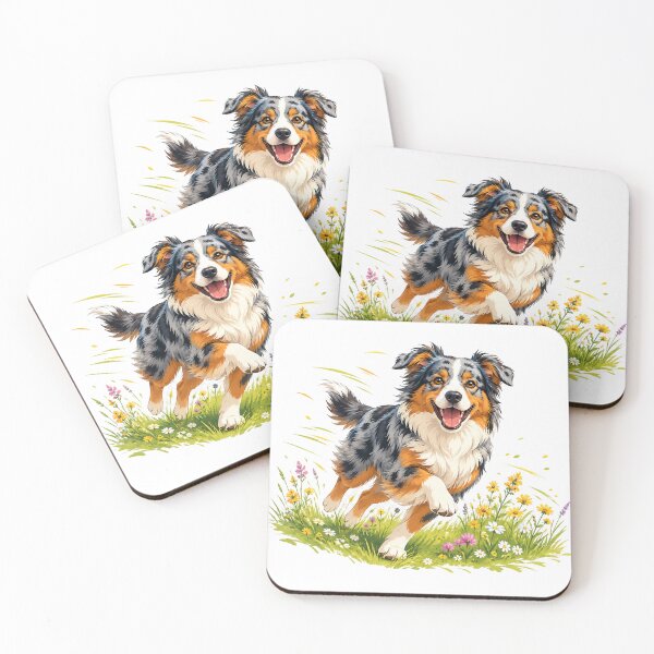 Item preview, Happy Australian Shepherd Running Through Wildflower Meadow | Bright Vector Dog Art designed and sold by Golden Era Studio.