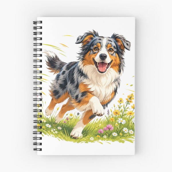 Item preview, Happy Australian Shepherd Running Through Wildflower Meadow | Bright Vector Dog Art designed and sold by Golden Era Studio.