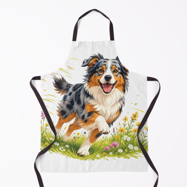 Item preview, Happy Australian Shepherd Running Through Wildflower Meadow | Bright Vector Dog Art designed and sold by Golden Era Studio.