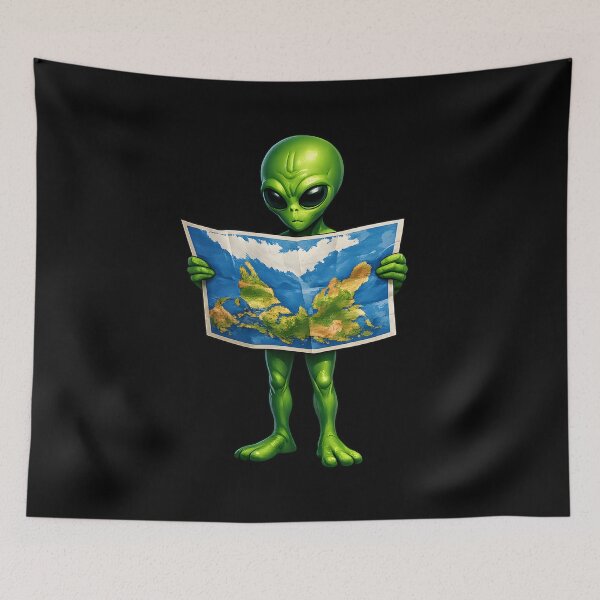 Item preview, Alien Reading Earth's Map Upside Down Funny Space Illustration designed and sold by builtforyou.