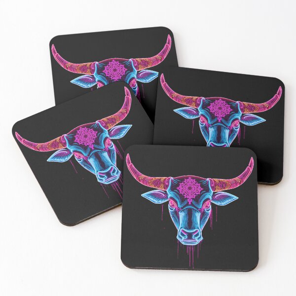 Item preview, Vibrant Neon Bull Head Psychedelic Mandala Art designed and sold by Justyna93.