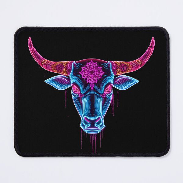 Item preview, Vibrant Neon Bull Head Psychedelic Mandala Art designed and sold by Justyna93.