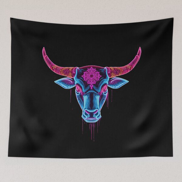 Item preview, Vibrant Neon Bull Head Psychedelic Mandala Art designed and sold by Justyna93.