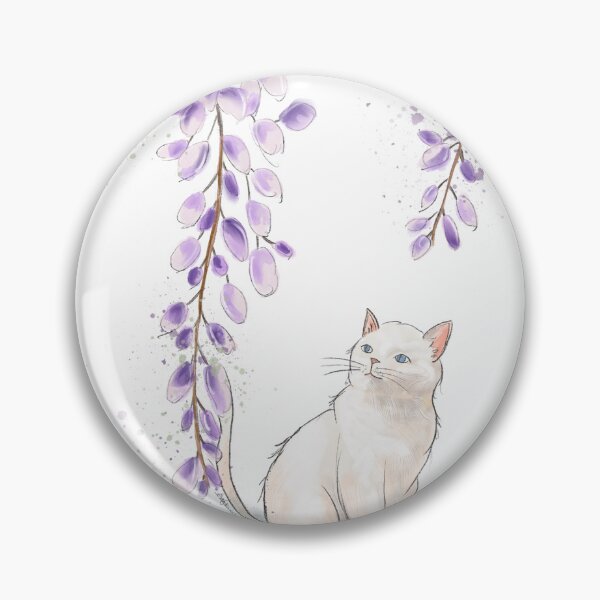 Item preview, Watercolor White Cat and Purple Wisteria Flowers Art designed and sold by LafinaArt.