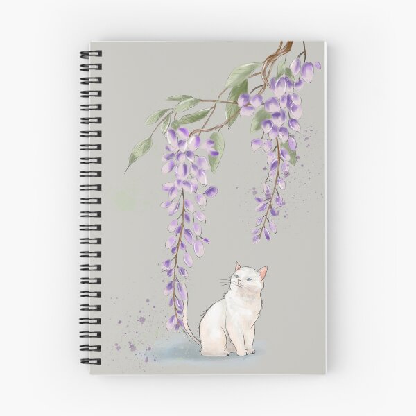 Item preview, Watercolor White Cat and Purple Wisteria Flowers Art designed and sold by LafinaArt.