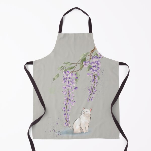Item preview, Watercolor White Cat and Purple Wisteria Flowers Art designed and sold by LafinaArt.