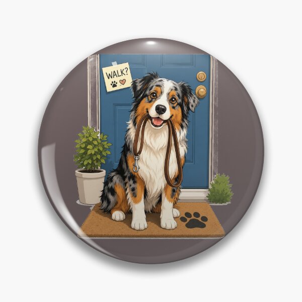 Item preview, Australian Shepherd Ready for a Walk | Funny Dog with Leash Vector Art designed and sold by Golden Era Studio.