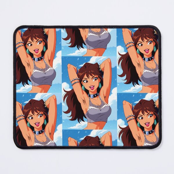 Item preview, cute hand drawn manga art anime style pinup girl with abs gym hairy armpits animation designed and sold by Vintage Designs +.