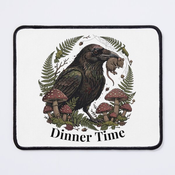 Item preview, Dinner Time Raven Mouse Amanita Mushroom Dark Cottagecore Art Goblincore Halloween Morbid Humor designed and sold by Neurospicy Trolls.