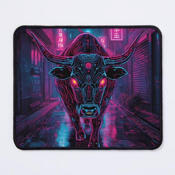 Item preview, Cyberpunk Neon Bull Circuit Synthwave Art designed and sold by Justyna93.
