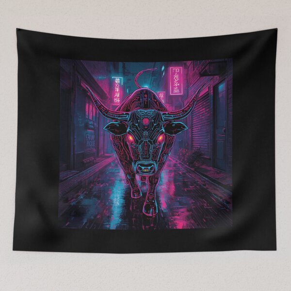 Item preview, Cyberpunk Neon Bull Circuit Synthwave Art designed and sold by Justyna93.