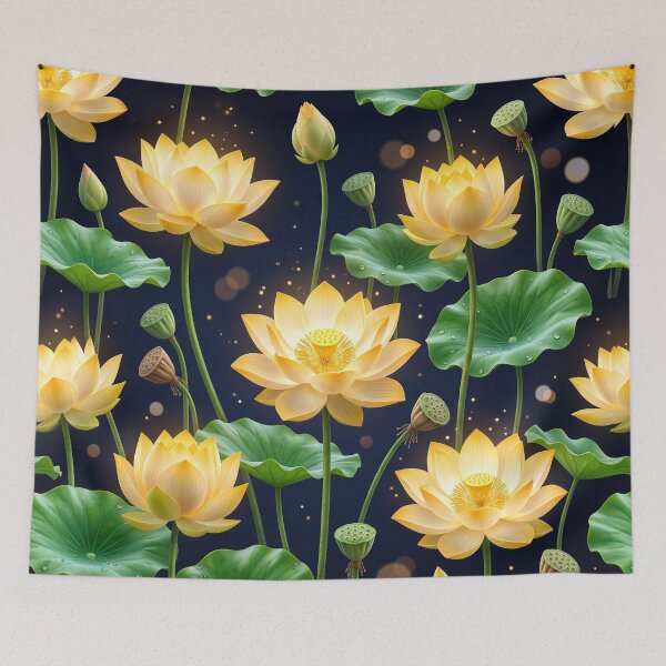 Item preview, Divine Kamal — Golden Lotus Glow Seamless Pattern designed and sold by krazzyremo.
