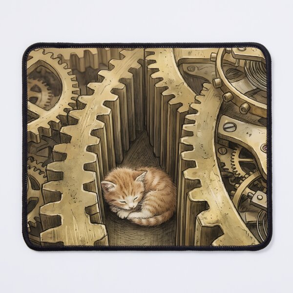 Item preview, Tiny Kitten in a Giant Clockwork Gear Maze Miniature Illustration designed and sold by DuckOddity.