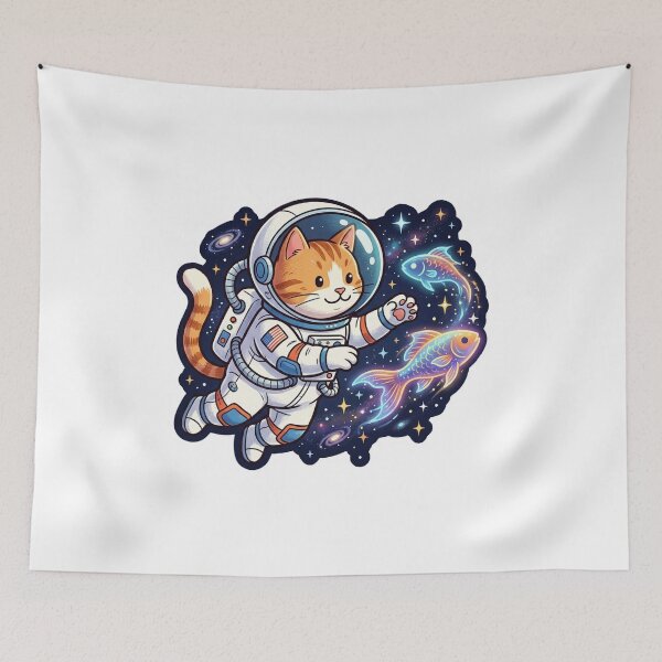 Item preview, Cat Astronaut Catching Space Fish designed and sold by YNAMREG.