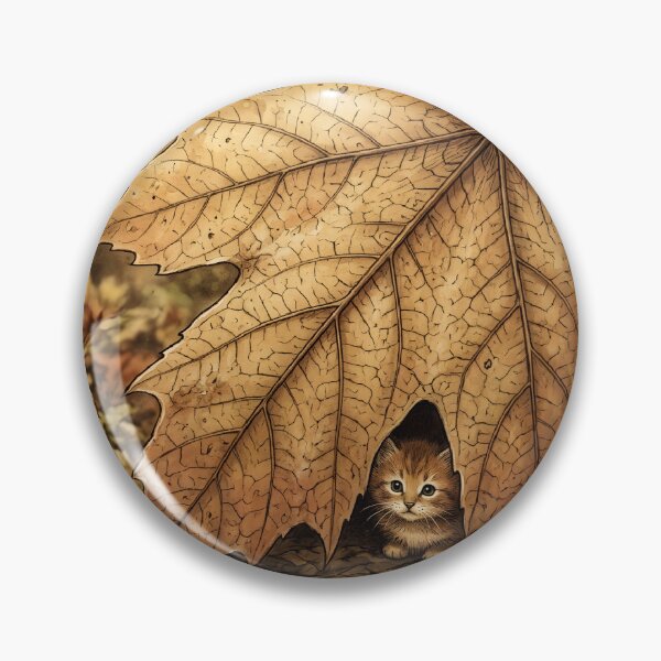 Item preview, Tiny Kitten Hiding Behind a Giant Autumn Maple Leaf Miniature Illustration designed and sold by DuckOddity.