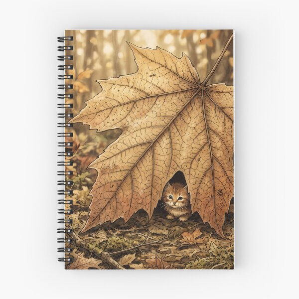Item preview, Tiny Kitten Hiding Behind a Giant Autumn Maple Leaf Miniature Illustration designed and sold by DuckOddity.