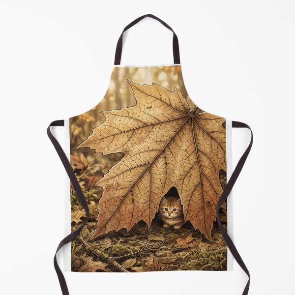 Item preview, Tiny Kitten Hiding Behind a Giant Autumn Maple Leaf Miniature Illustration designed and sold by DuckOddity.