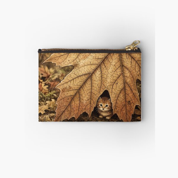 Item preview, Tiny Kitten Hiding Behind a Giant Autumn Maple Leaf Miniature Illustration designed and sold by DuckOddity.