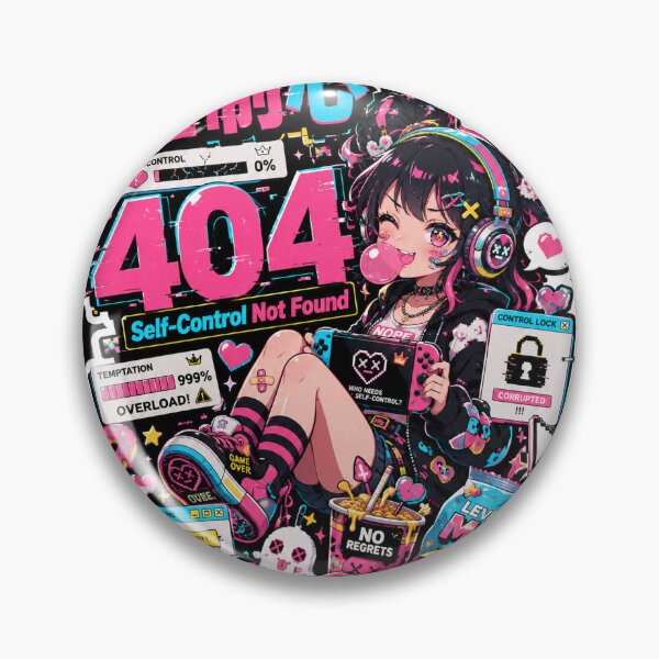 Item preview, Self-Control Not Found Kawaii Gamer Girl Art (自制心404) - Cyber Pop Error Meme designed and sold by Japan-kanji-ya.