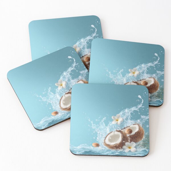 Item preview, Summer Coconut Splash Background with Tropical Flowers and Fresh Water designed and sold by ingapv.