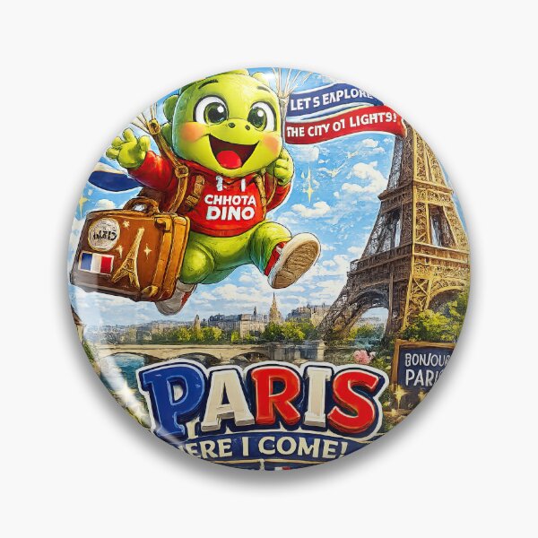 Item preview, Chhota Dino in Paris – Cute Dinosaur Sky Adventure, Parachute Travel, Eiffel Tower France Kids T-Shirt Design designed and sold by MeeraArts&Crafts.