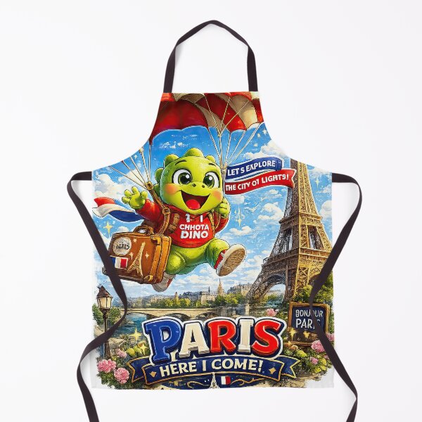 Item preview, Chhota Dino in Paris – Cute Dinosaur Sky Adventure, Parachute Travel, Eiffel Tower France Kids T-Shirt Design designed and sold by MeeraArts&Crafts.