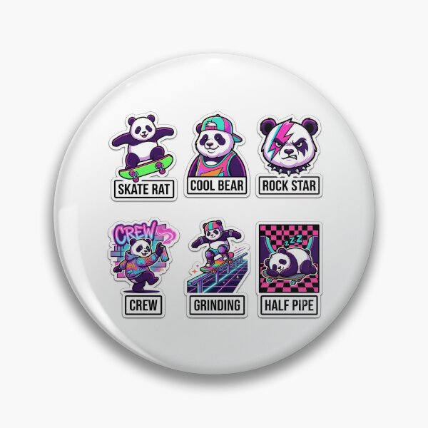 Item preview, Retro Skate Panda Sticker Pack - Vintage Neon & Street Puns designed and sold by SimpleP.