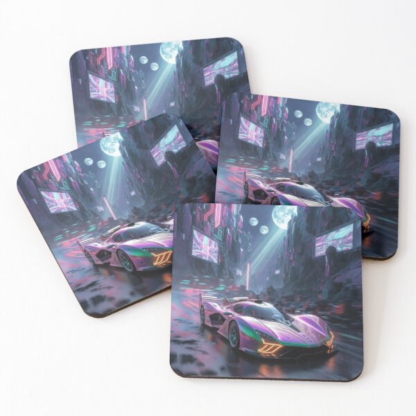 Item preview, Cyber Canyon Drift - Neon Iridescent Hypercar Art designed and sold by Nexus Space.