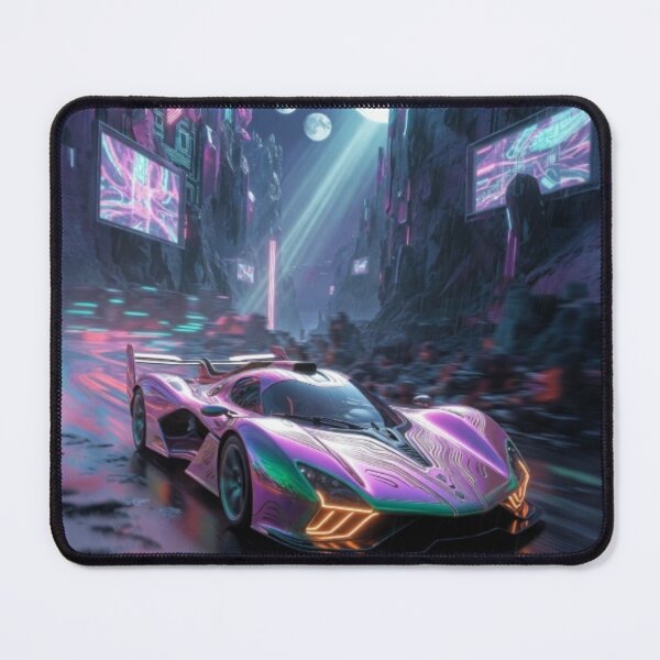 Item preview, Cyber Canyon Drift - Neon Iridescent Hypercar Art designed and sold by Nexus Space.