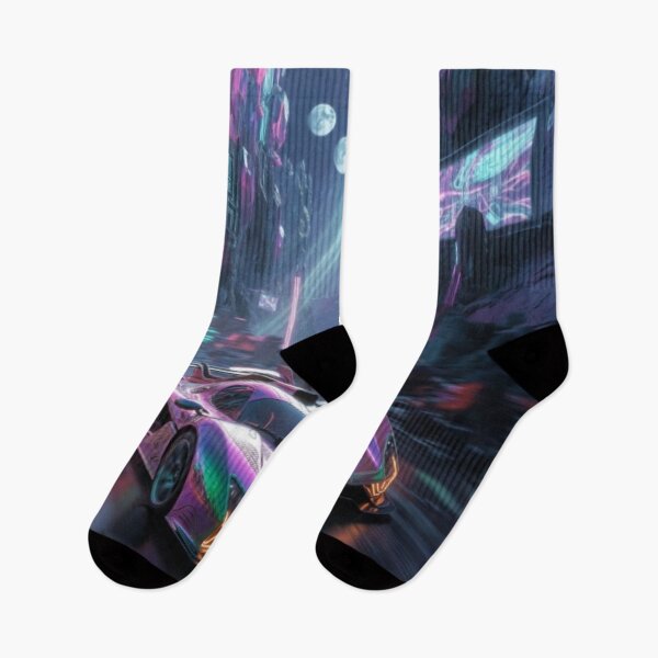 Item preview, Cyber Canyon Drift - Neon Iridescent Hypercar Art designed and sold by Nexus Space.